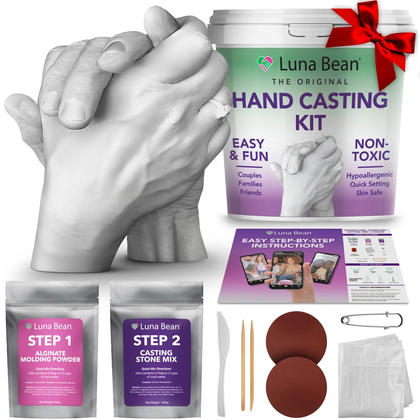 Luna Bean Hand Casting Kit – The Original Hand Mold Kit for Couples – Valentines Day Gifts for Her and Him - Anniversary Engagement Gifts for Women Men Mom Wife Boyfriend Girlfriend Wedding Bridal